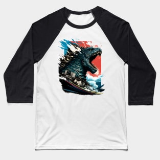 King Kaiju on Sunset - Godzilla Baseball T-Shirt